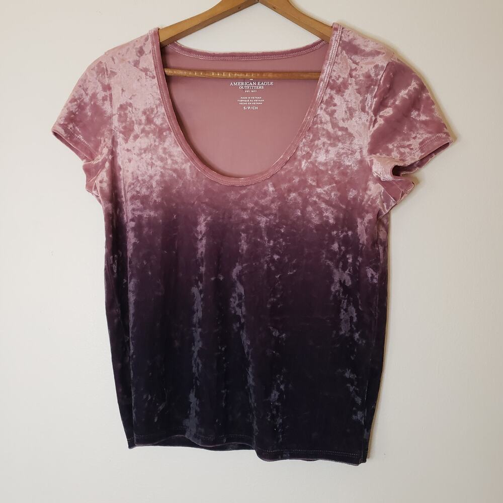 American Eagle Outfitters Velour Short Sleeve Top Ombre Purple Pink Size Small